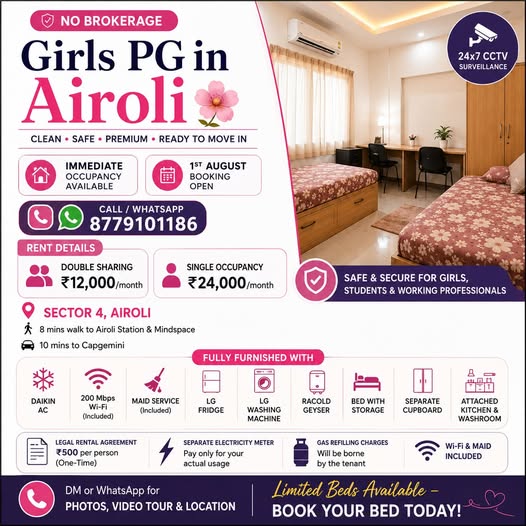 Girls PG in Airoli - Double Sharing