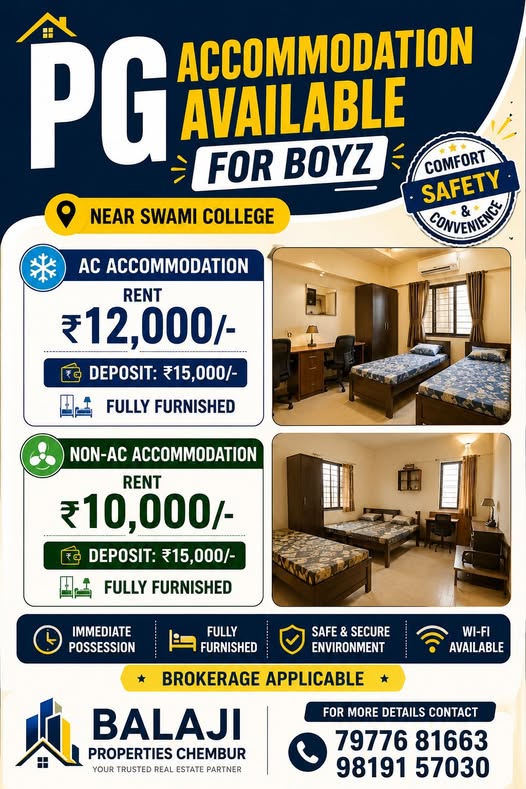 PG Accommodation for Boys near Swami College